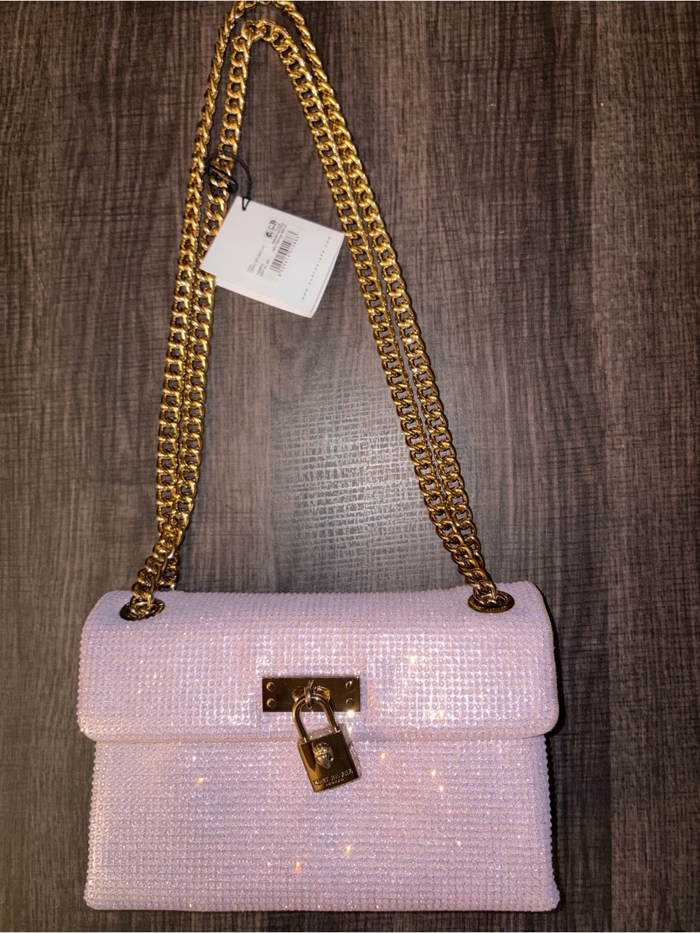 NWT Kurt Geiger Pink Crystal-Embellished Chain Shoulder Bag with Gold Hardware
